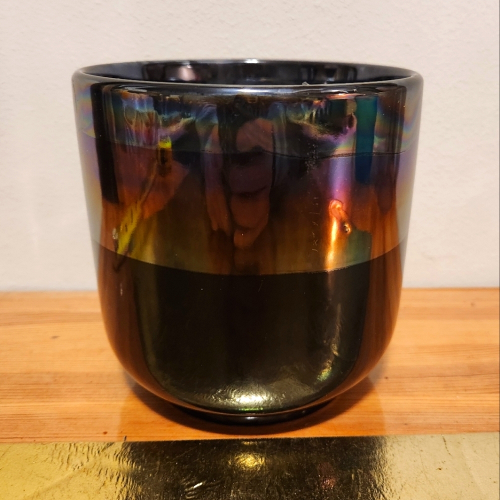 Oil slick glaze black plant pot vessel holder
